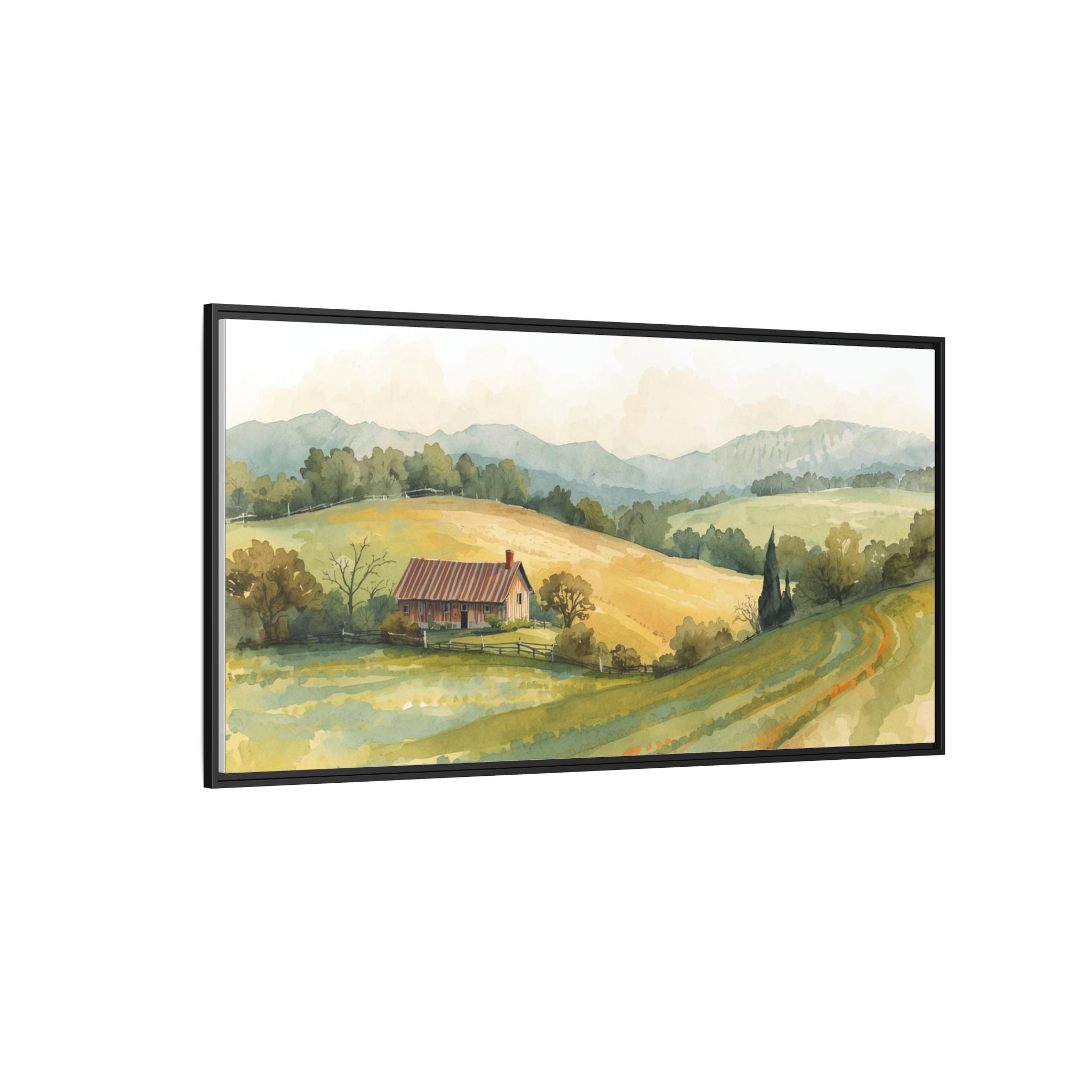 Framed Matte Canvas - Watercolor Country Landscape Wall Art