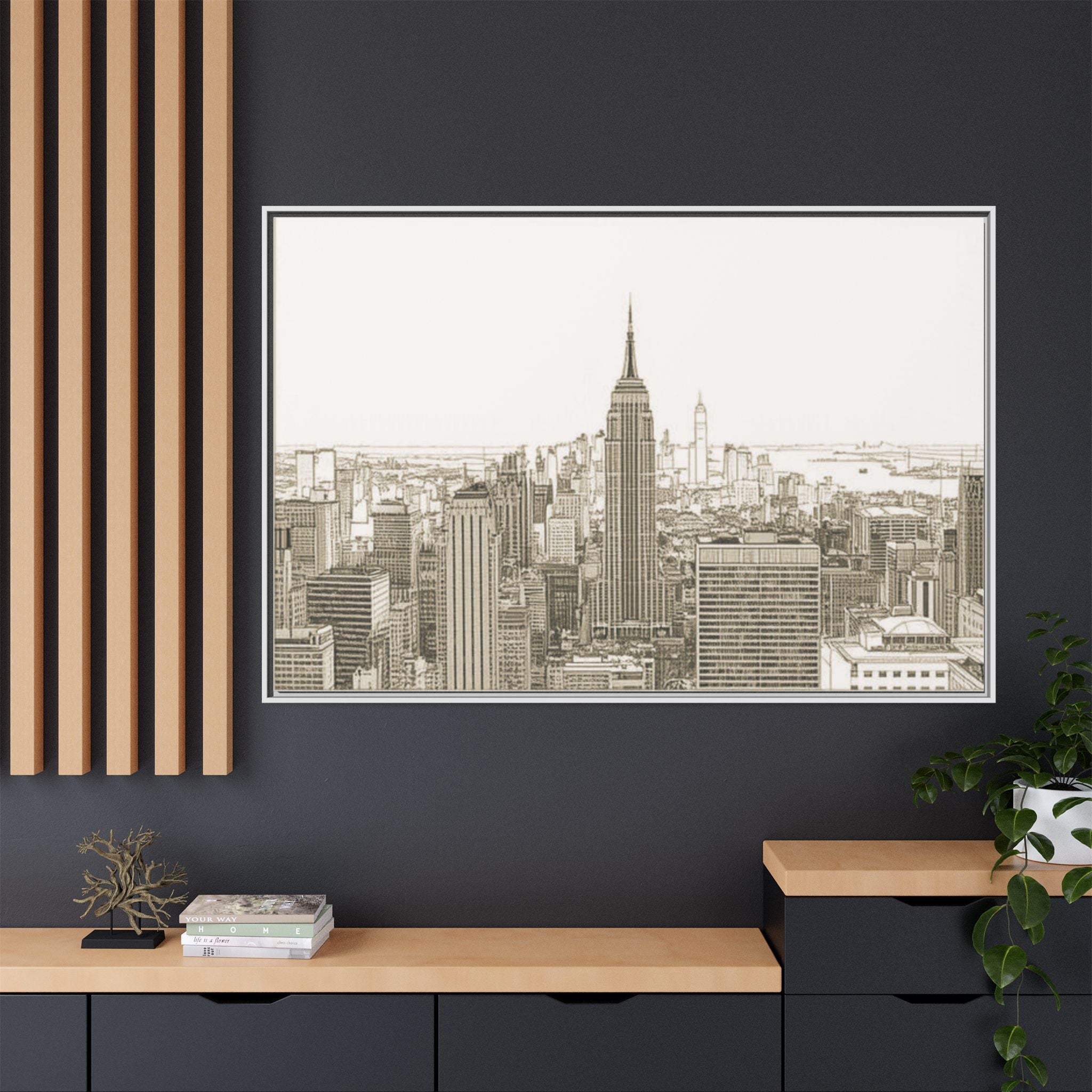 Framed Matte Canvas – Black & White New York City Skyline Wall Art