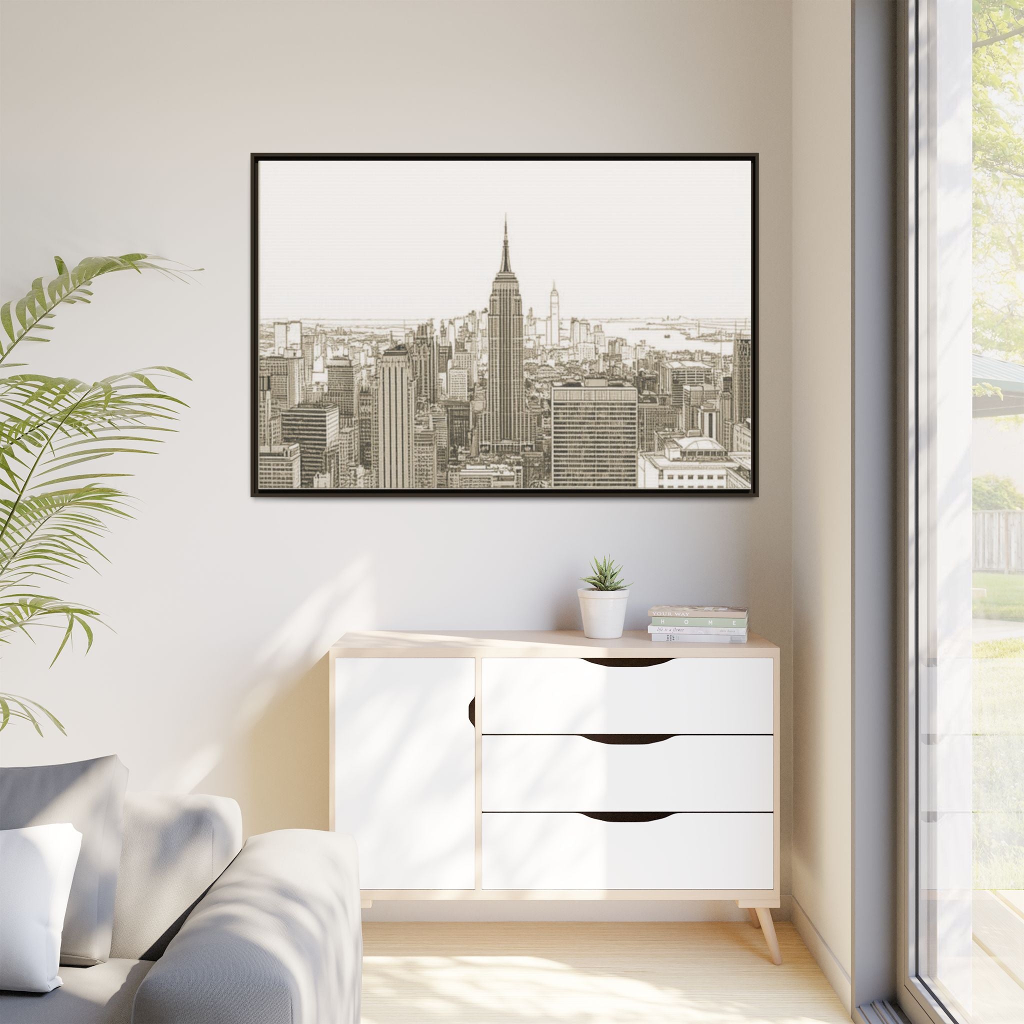 Framed Matte Canvas – Black & White New York City Skyline Wall Art