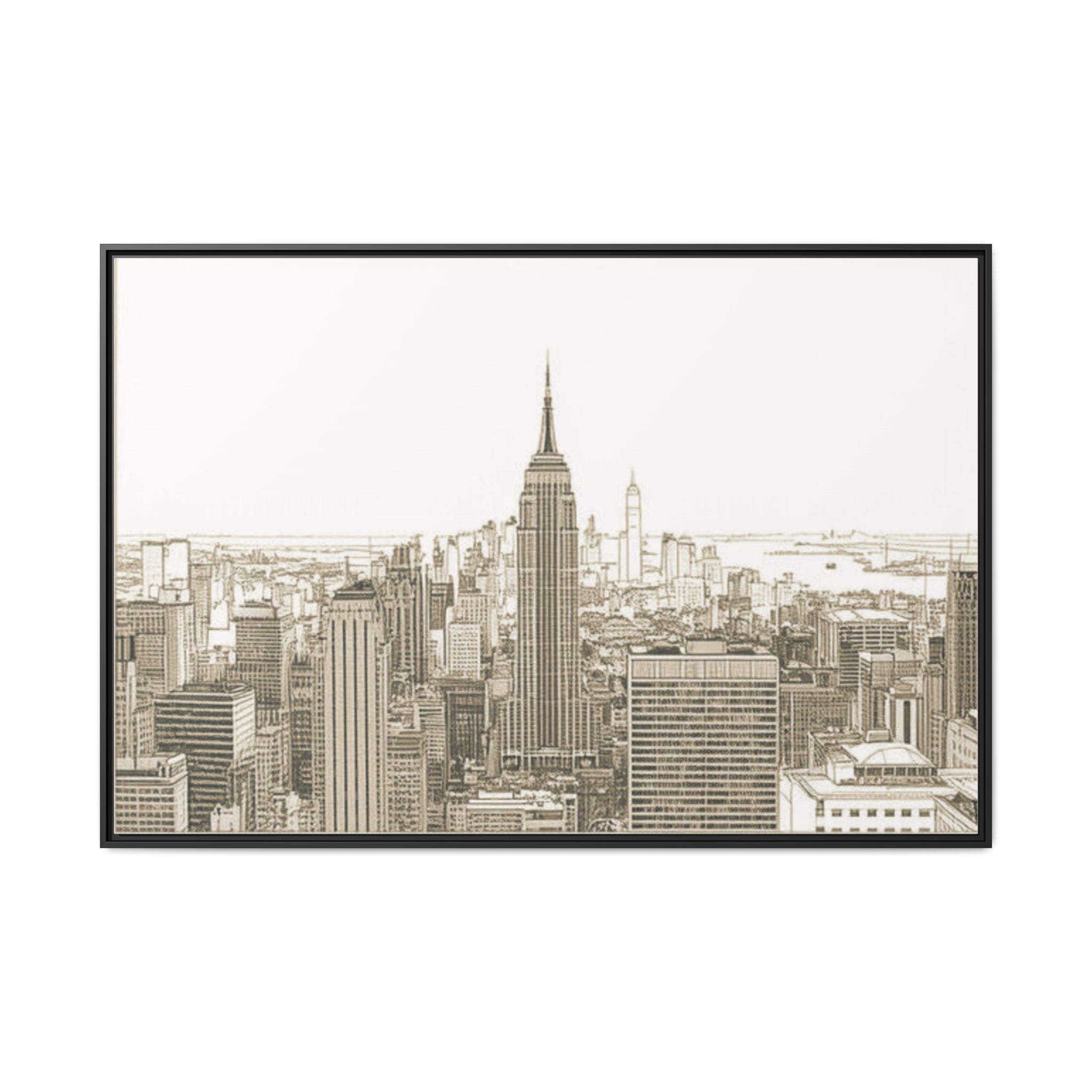 Framed Matte Canvas – Black & White New York City Skyline Wall Art