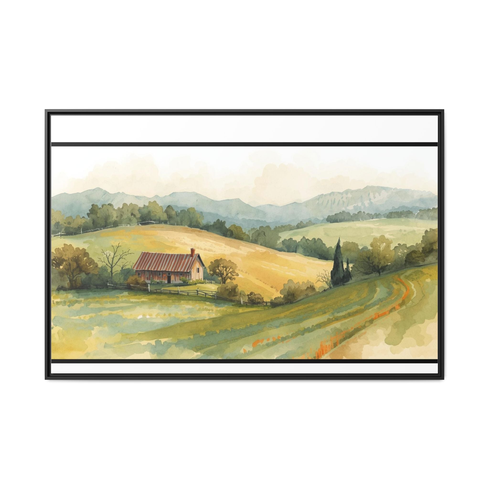 Framed Matte Canvas - Watercolor Country Landscape Wall Art