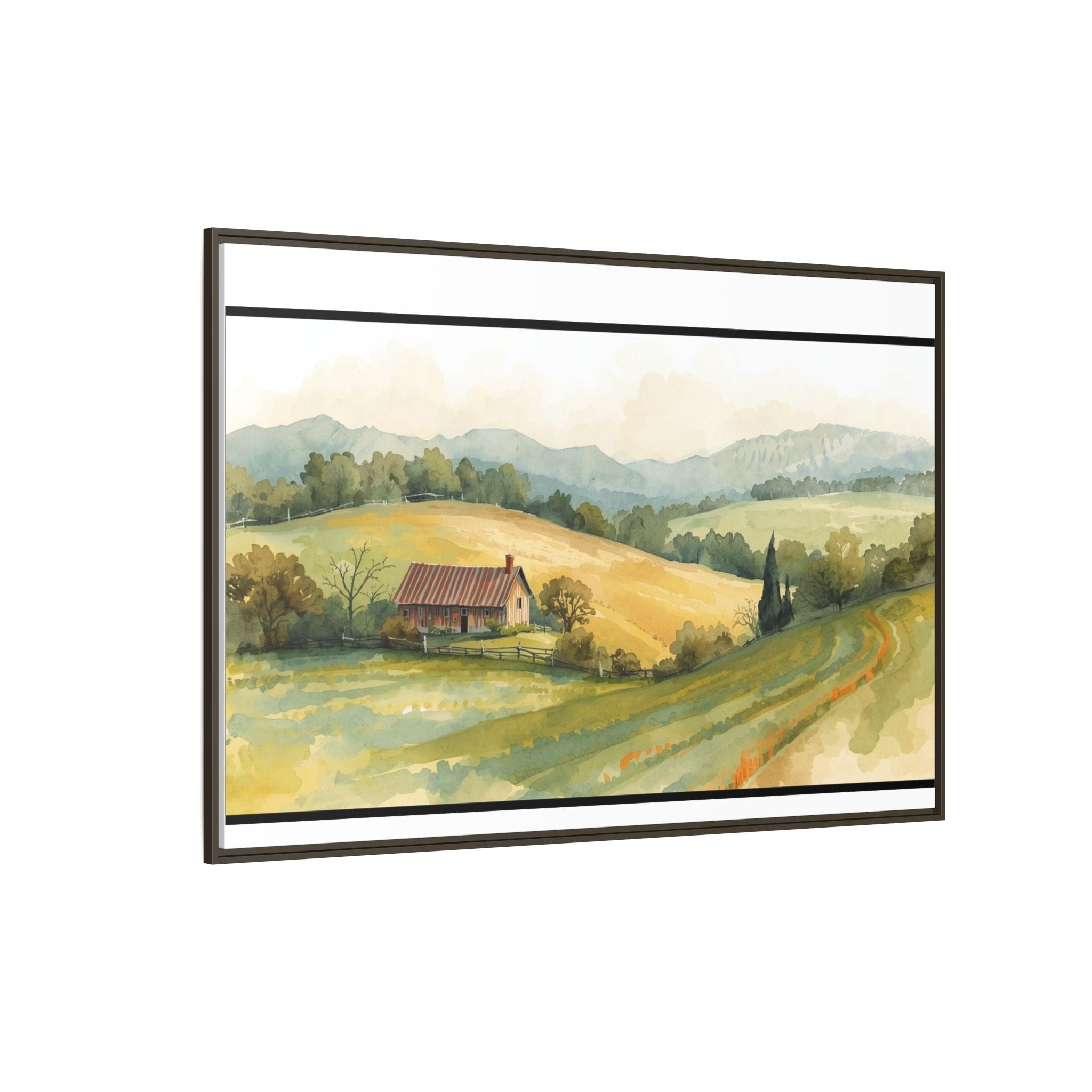 Framed Matte Canvas - Watercolor Country Landscape Wall Art