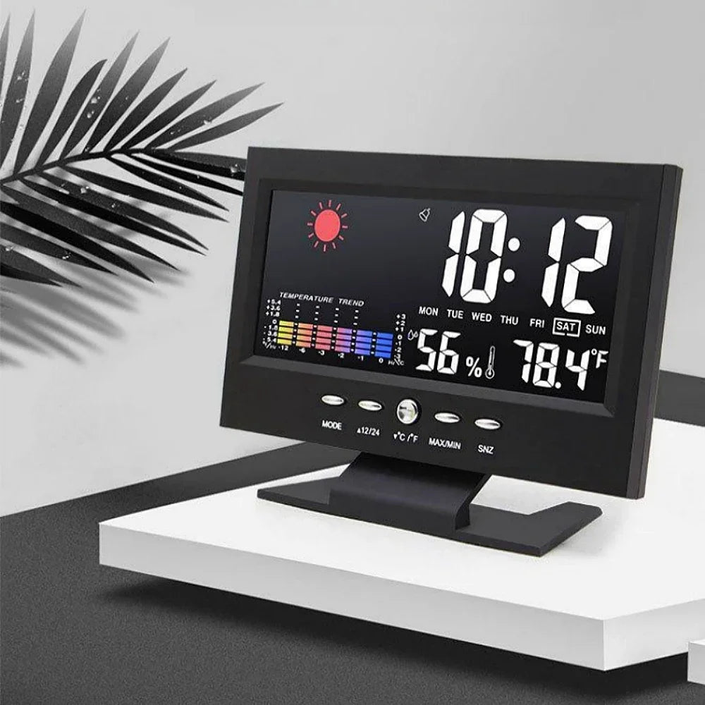 Digital Weather Clock Date Week Temperature Humidity Weather Forecast 12/24H Electronic Clock