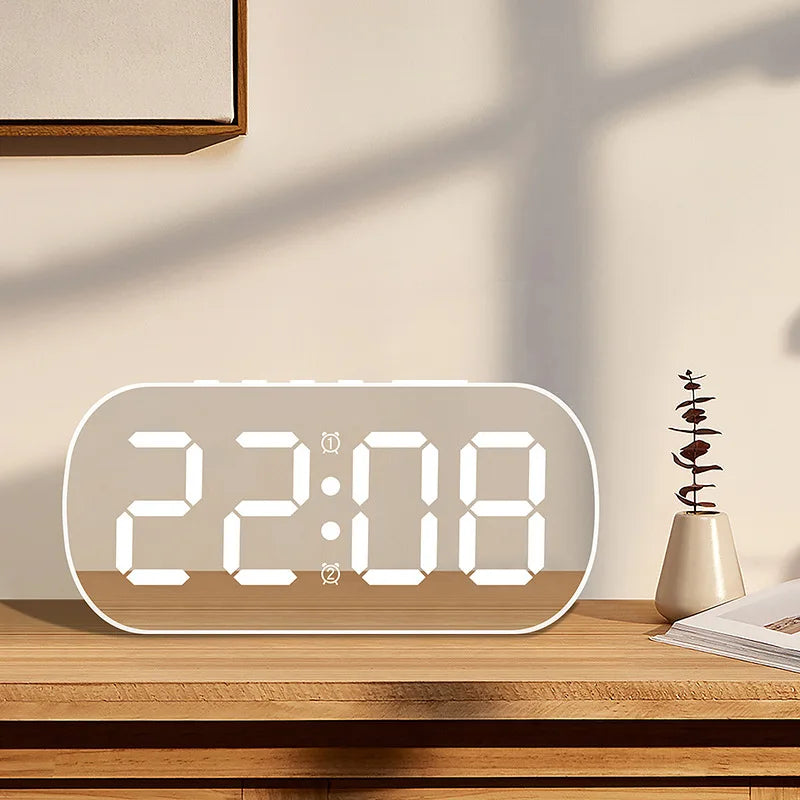 Digital Alarm Clock in Mirror  Temperature Date Display Night Mode Snooze Table Clock 5 Level Brightness Dual Alarm12/24H LED Clock
