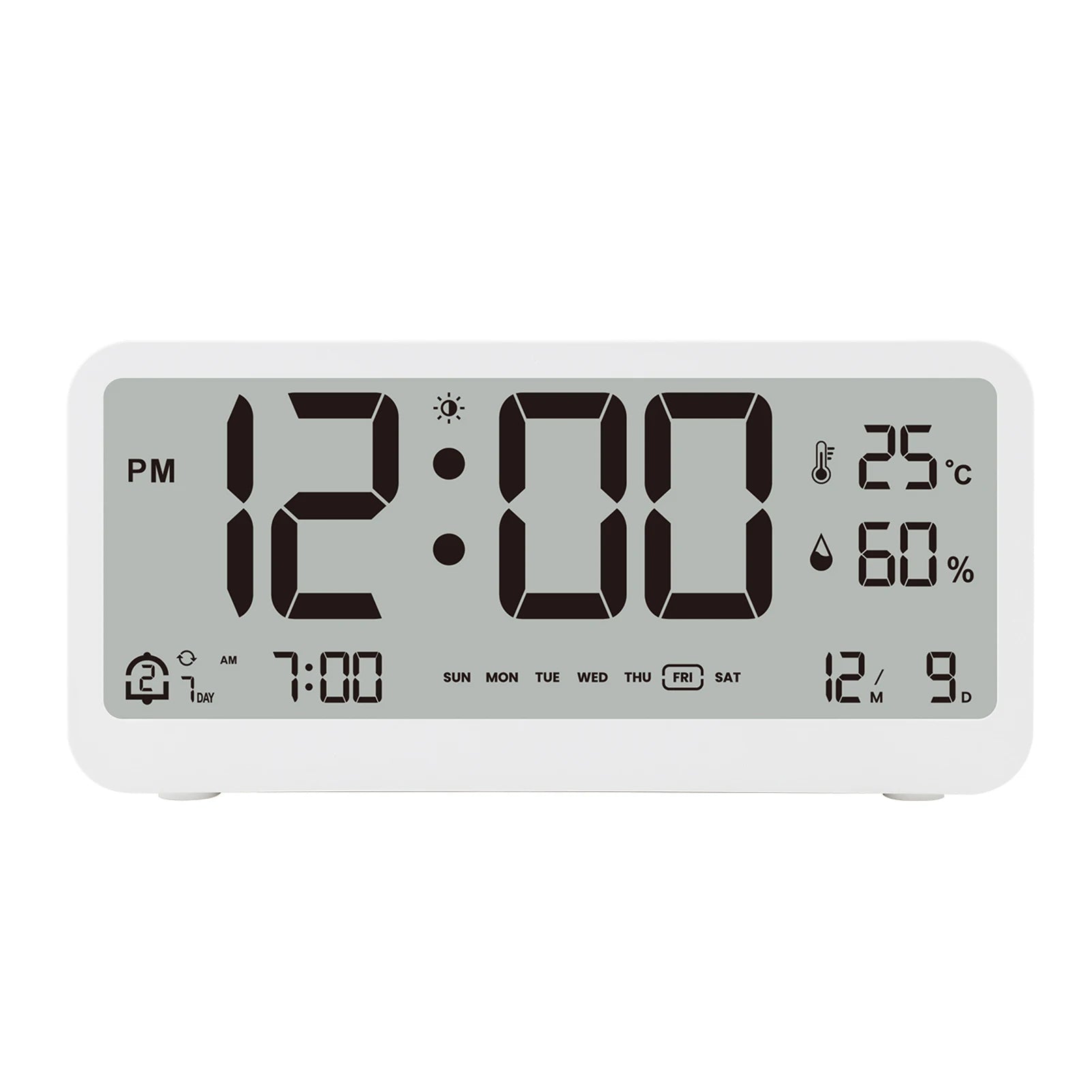 Digital Clock 8001-EN Multifunctional  LED Brightness Adjustable Temperature Humidity Displaying Alarm Clock with Dual Alarms