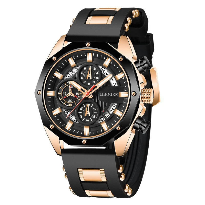 Fashion  Watch man  Top Brand High Quality Auto Date Big Dial Silicone Strap Sports Quartz Watches For Him Gifts
