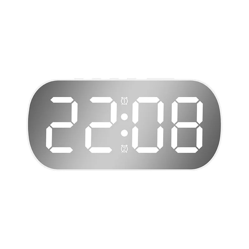 Digital Alarm Clock in Mirror  Temperature Date Display Night Mode Snooze Table Clock 5 Level Brightness Dual Alarm12/24H LED Clock