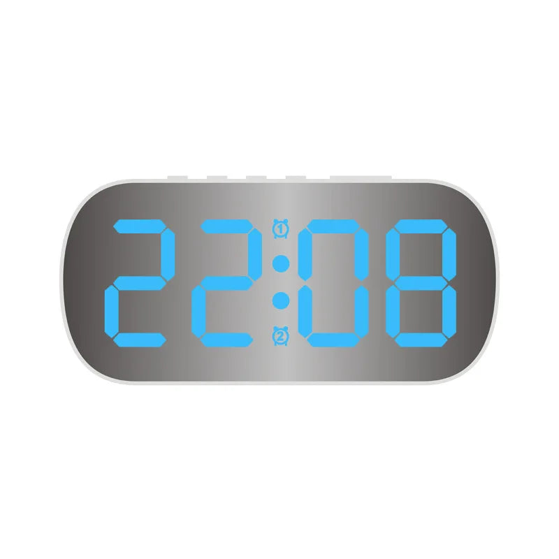 Digital Alarm Clock in Mirror  Temperature Date Display Night Mode Snooze Table Clock 5 Level Brightness Dual Alarm12/24H LED Clock