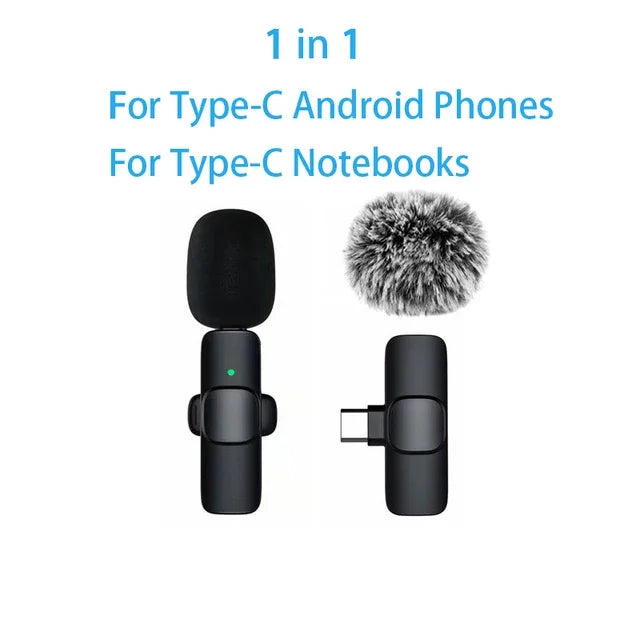 Wireless Microphone 2.4G Wireless Portable Audio Video Recording Mini Mic for iPhone Android Live Broadcast Gaming Phone