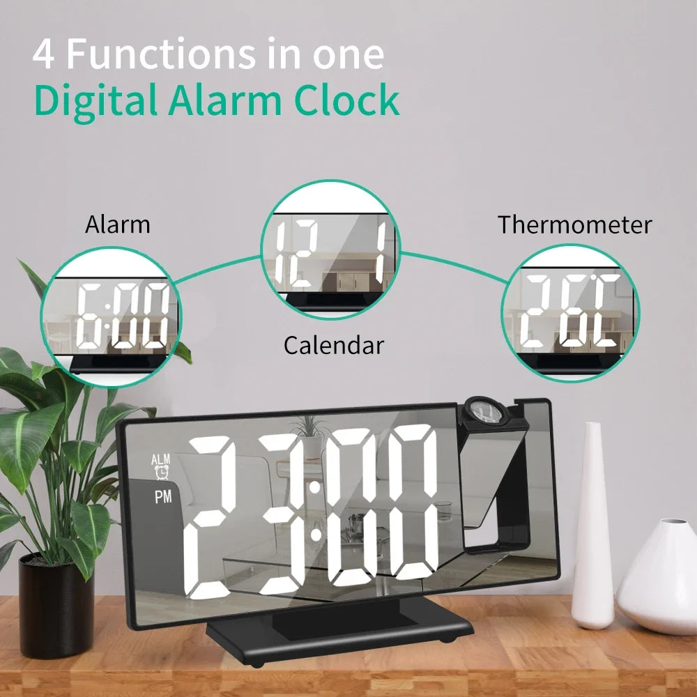 Digital Alarm Clock 180° USB Powered   Arm Projection Alarm Clock Time Temperature Snooze Table Clock 12/24H Projector LED Clock