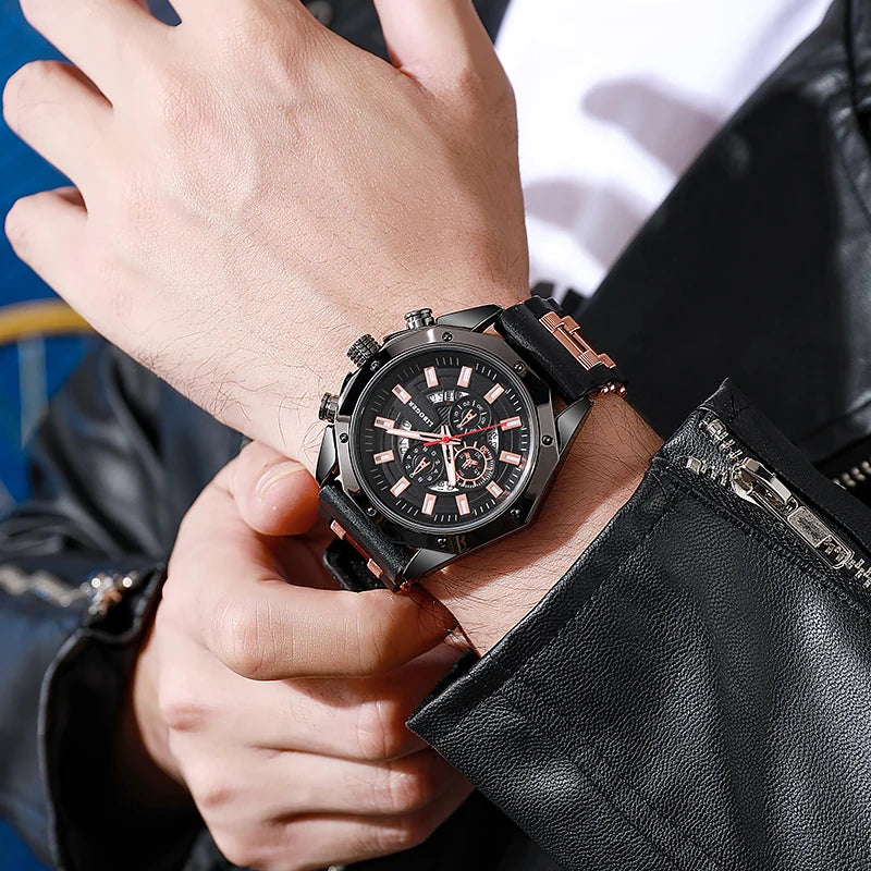 Fashion  Watch man  Top Brand High Quality Auto Date Big Dial Silicone Strap Sports Quartz Watches For Him Gifts