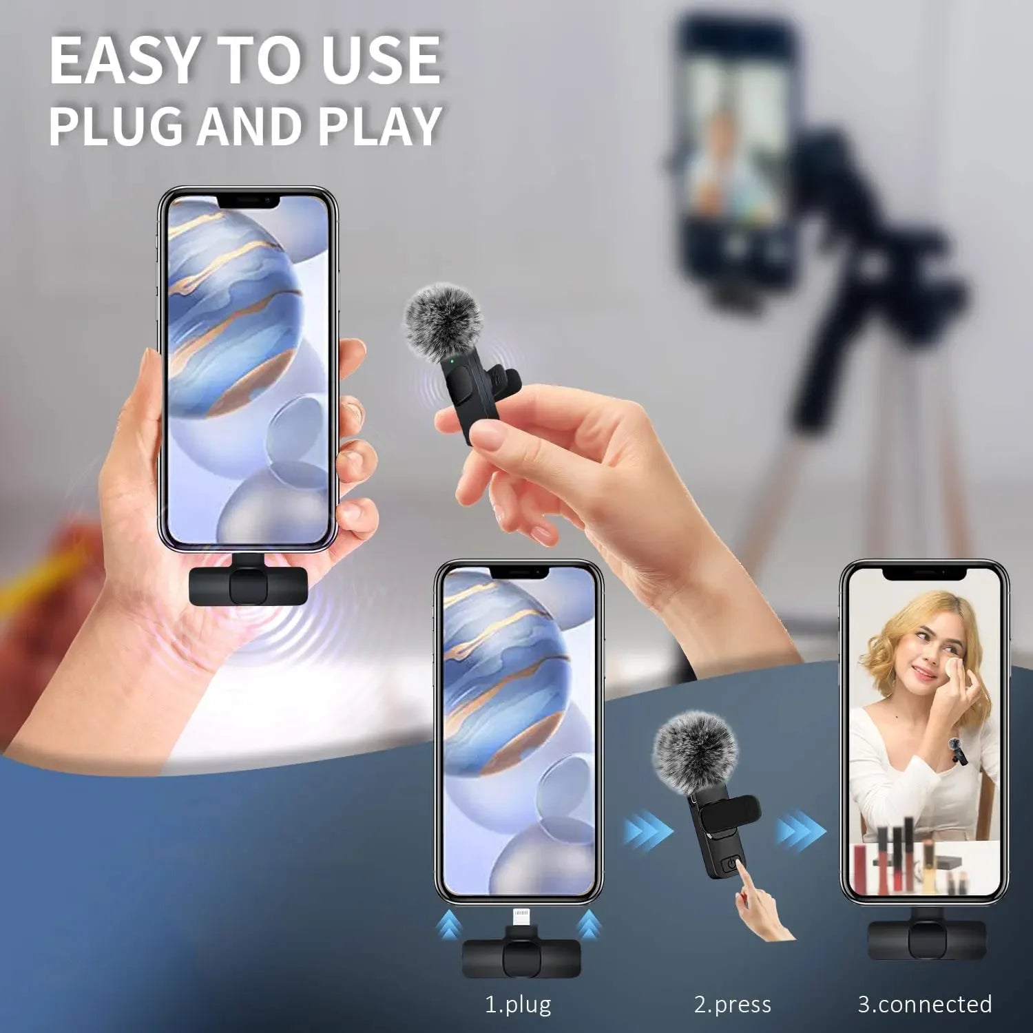 Wireless Microphone 2.4G Wireless Portable Audio Video Recording Mini Mic for iPhone Android Live Broadcast Gaming Phone