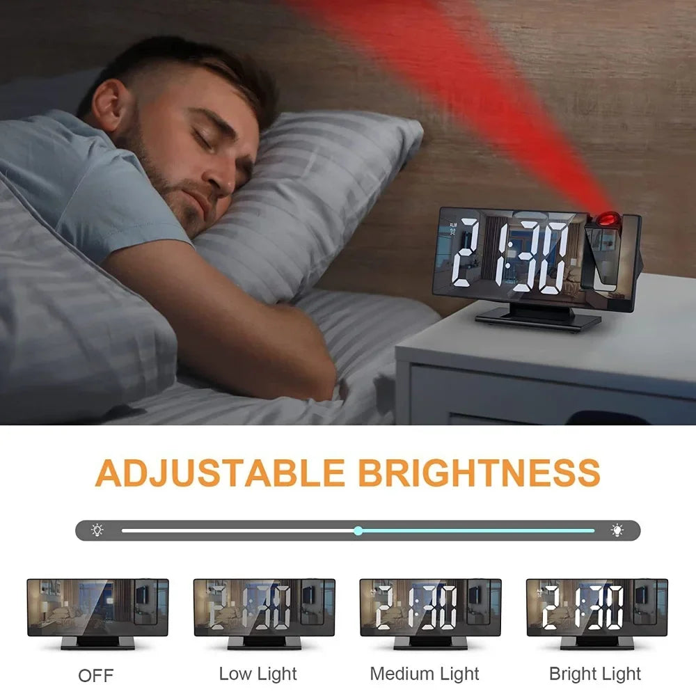 Digital Alarm Clock 180° USB Powered   Arm Projection Alarm Clock Time Temperature Snooze Table Clock 12/24H Projector LED Clock