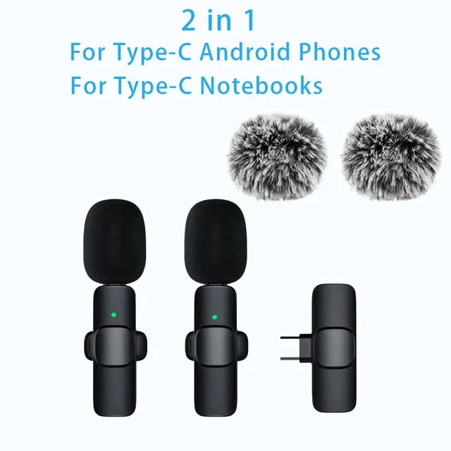 Wireless Microphone 2.4G Wireless Portable Audio Video Recording Mini Mic for iPhone Android Live Broadcast Gaming Phone