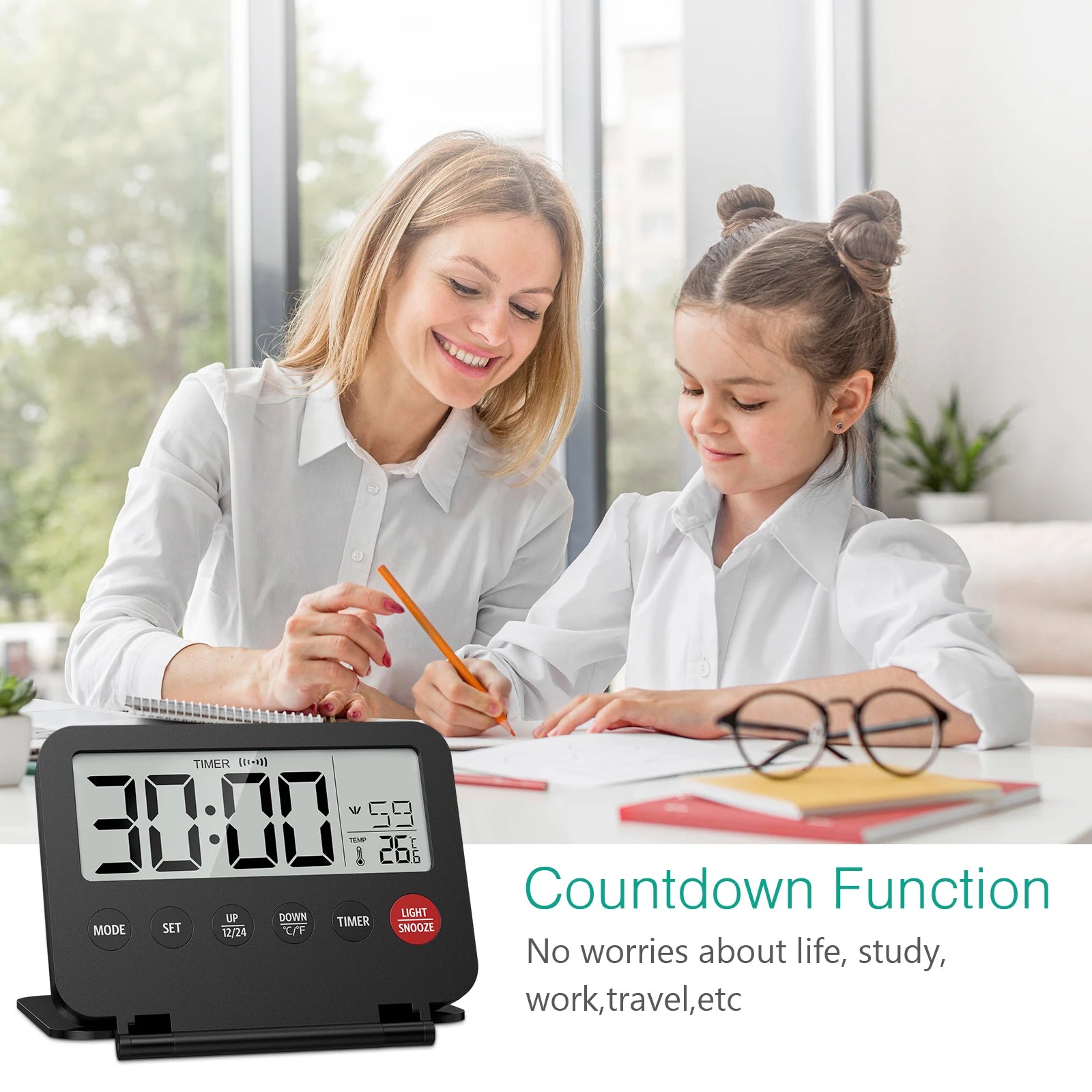 Digital Travel Alarm Clock Small Foldable Alarm Clock Battery Operated LCD Desk Clock for Travel Business Trip Home