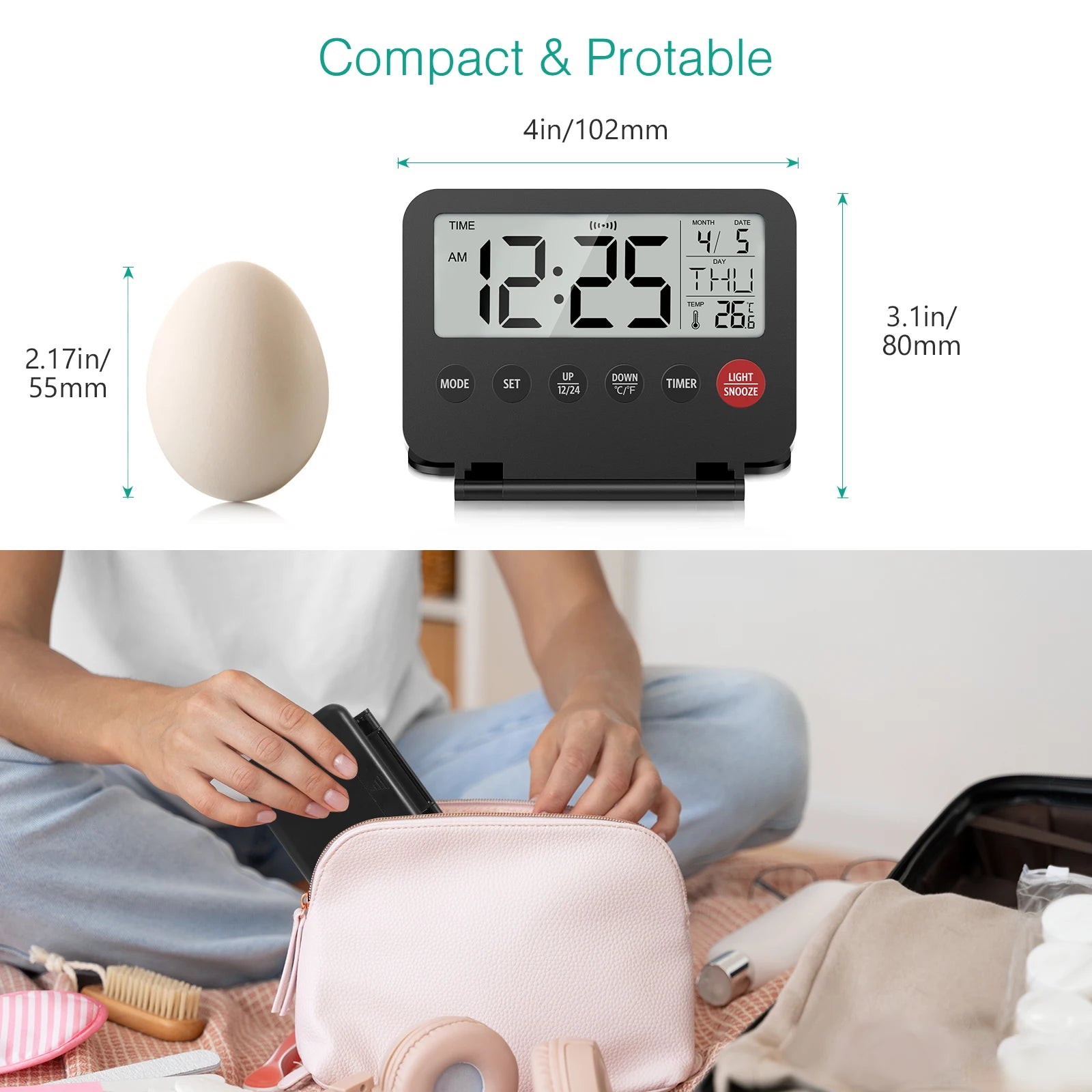 Digital Travel Alarm Clock Small Foldable Alarm Clock Battery Operated LCD Desk Clock for Travel Business Trip Home
