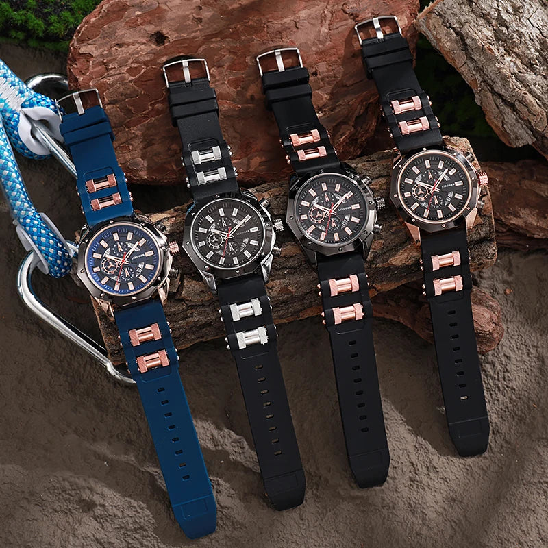 Fashion  Watch man  Top Brand High Quality Auto Date Big Dial Silicone Strap Sports Quartz Watches For Him Gifts