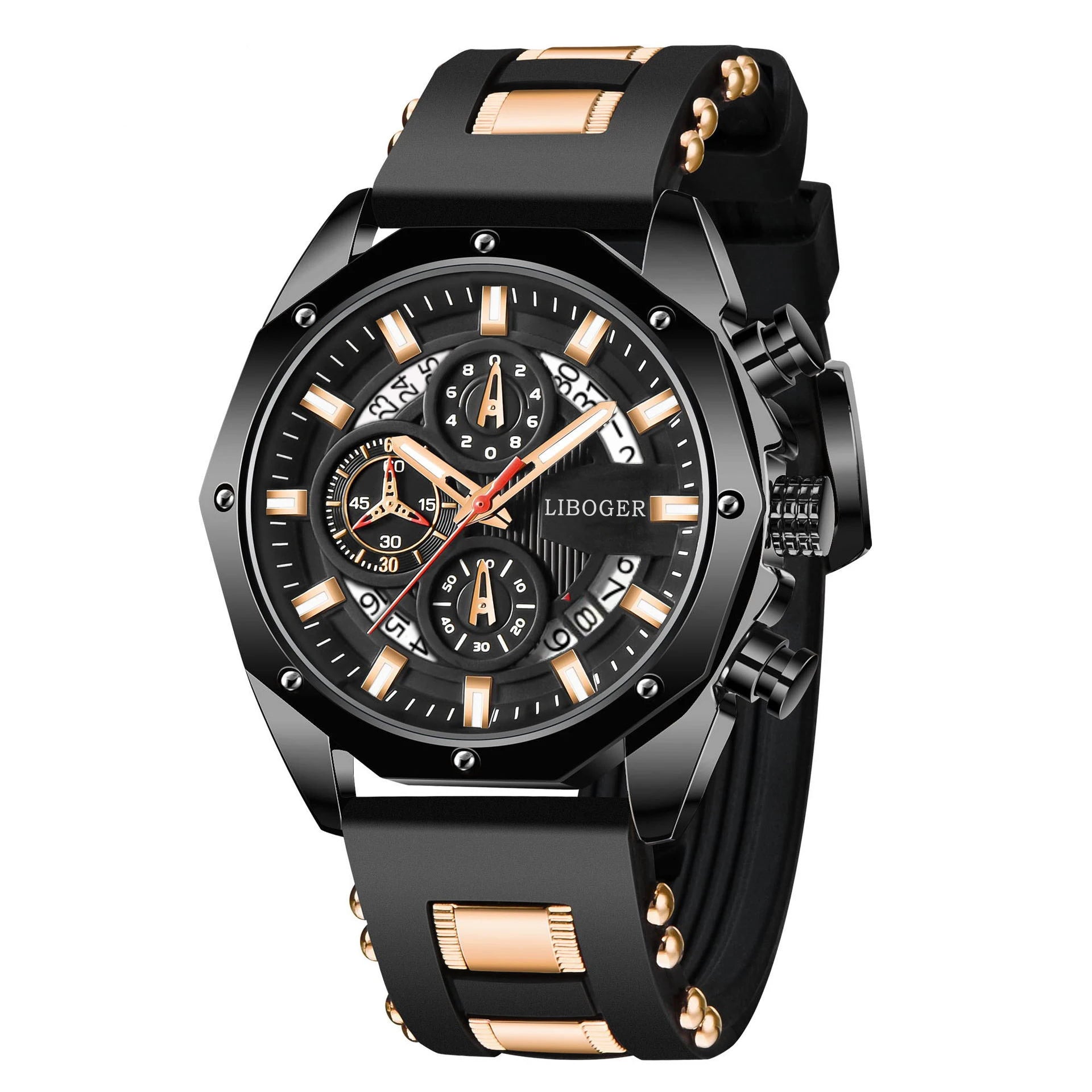 Fashion  Watch man  Top Brand High Quality Auto Date Big Dial Silicone Strap Sports Quartz Watches For Him Gifts